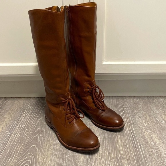 Matisse Cognac Tall Leather with Laces Riding Boots Wide Stretch Leg Fall Fun - Picture 3 of 17